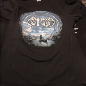 Black Graphic Band T-Shirt with Scenic Print